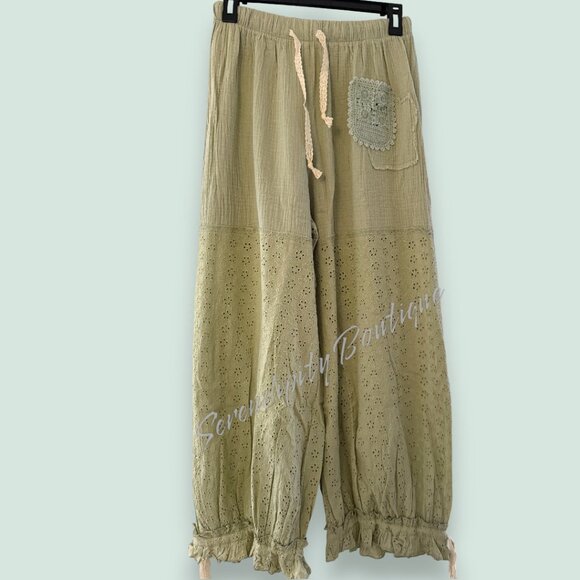 POL Girly Style Boho with Western Flare Eyelet Lace Gauze Drawstring Wide Pants - Picture 8 of 14